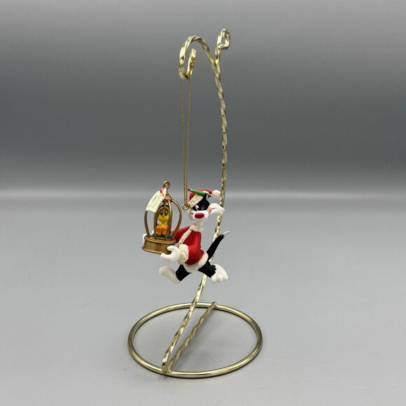 1995 Warner Brothers Santa Sylvester & Tweety Bird in Cage Christmas Ornament 3" - Picture 10 of 10